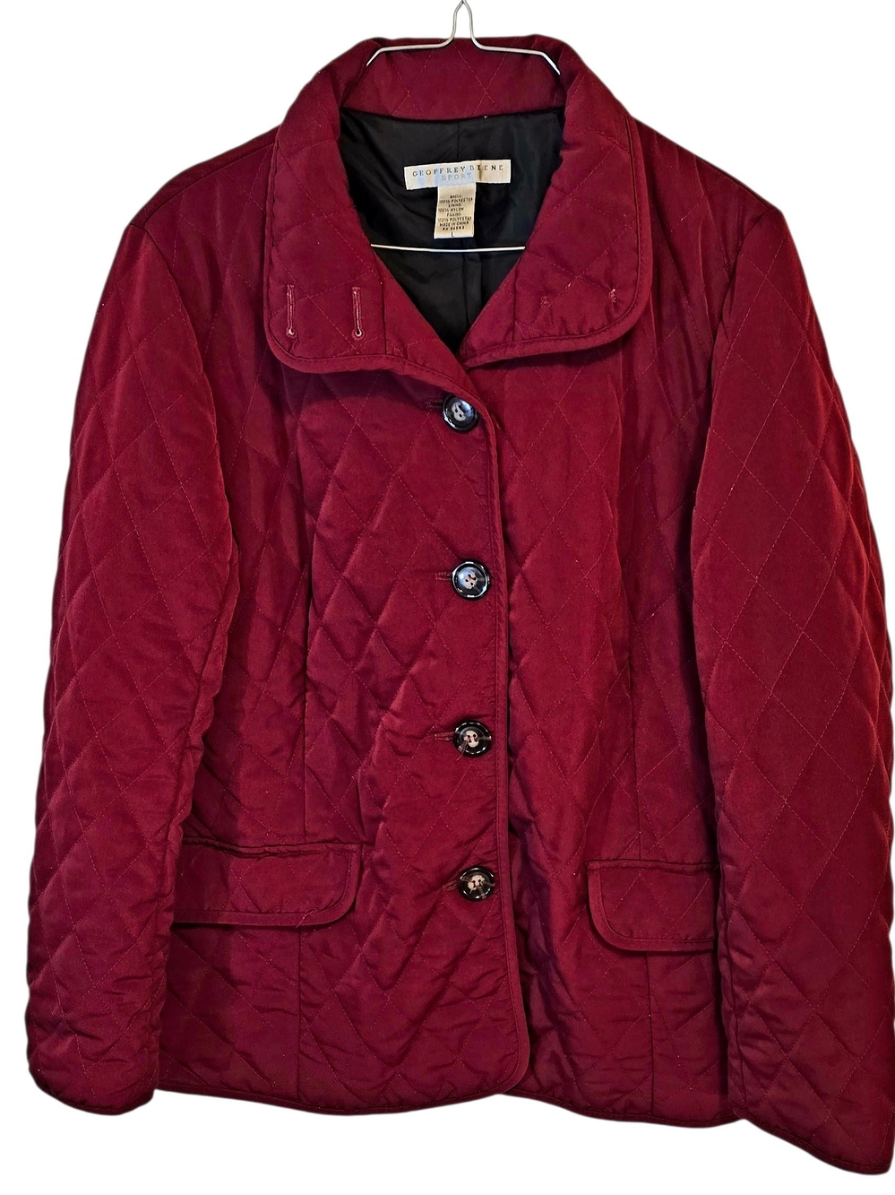 Geoffrey Beene Sport Women’s L Burgundy Quilted Jacket Button Front Vintage